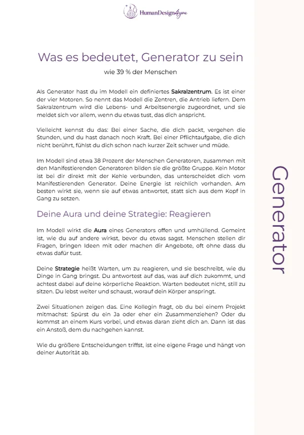 Beispielseite aus dem Report: Was es bedeutet, Generator zu sein